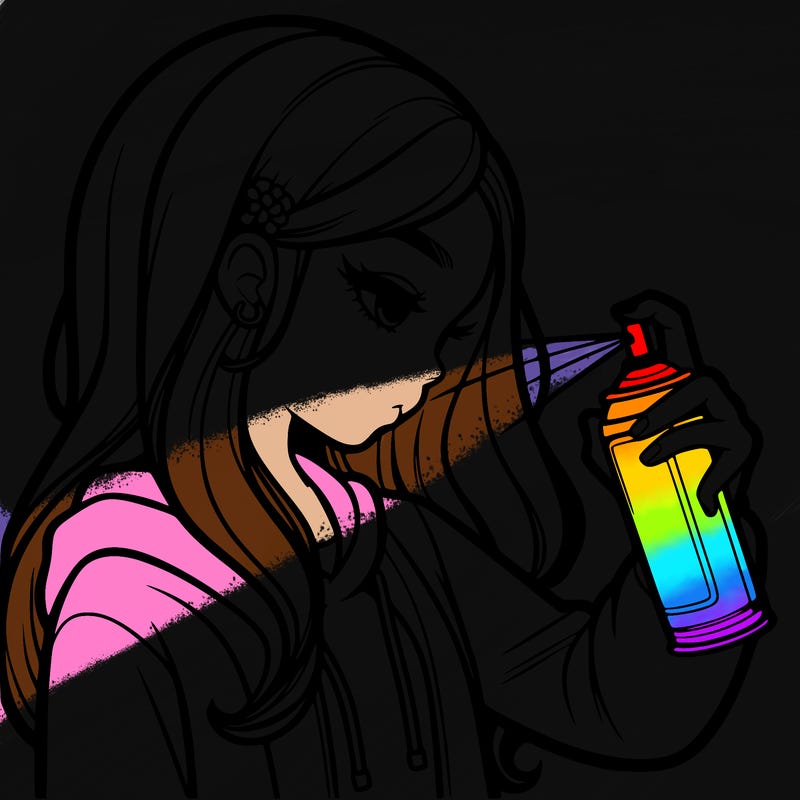 a realistic girl spray painting