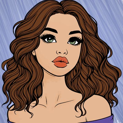 realistic girl with wavy hair and lips