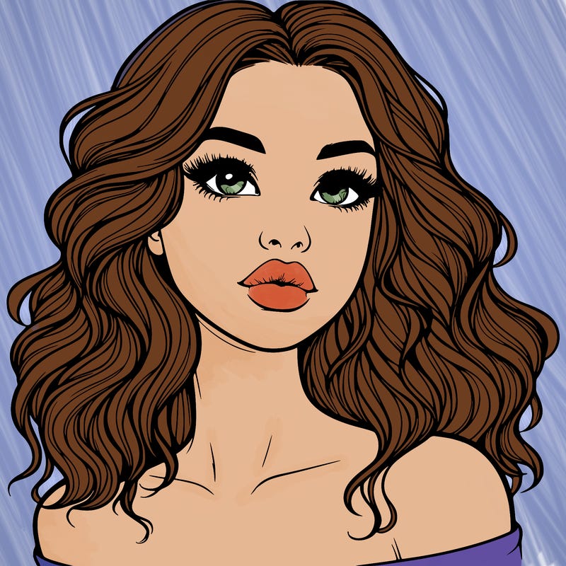 realistic girl with wavy hair and lips