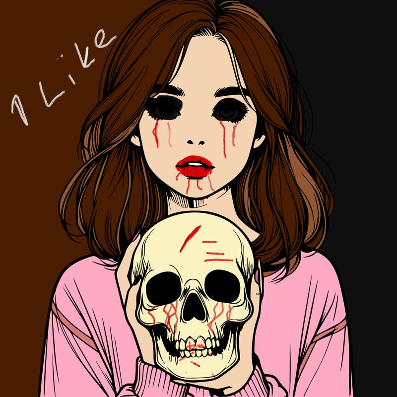 realistic girl holding a skull