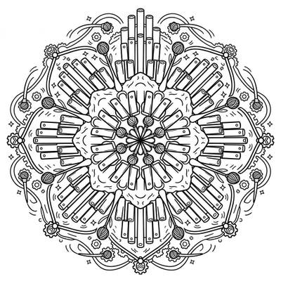 Discover a symphony of patterns with our unique Vibraphone Mandala coloring page. This intricate design beautifully blends the iconic musical instrument with serene, symmetrical artistry, offering a truly captivating coloring experience.