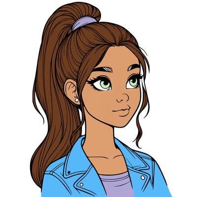 realistic girl with a high ponytail