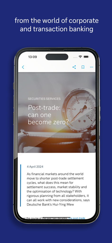 Article about securities services on the flow app by Deutsche Bank