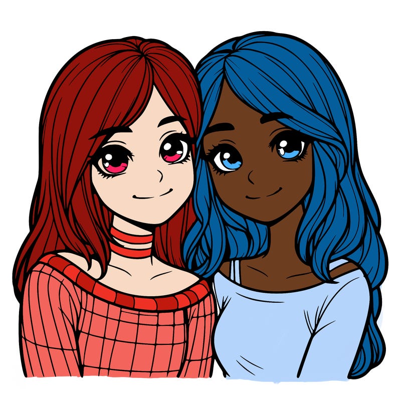 two girl friends realistic