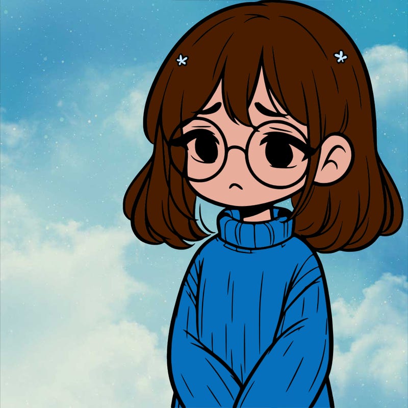 sad girl with glasses in a sweater