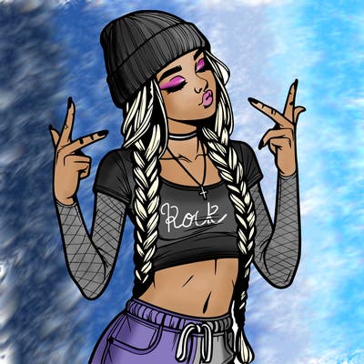 realistic teenage girl with braids and a beanie and crop top doing 🫶🏼