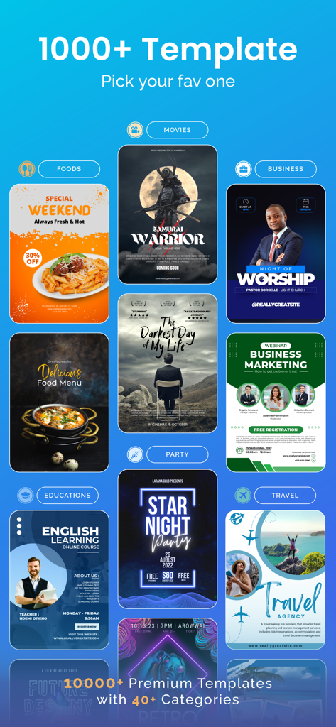 Uma variedade de modelos profissionais de folhetos e cartazes em várias categorias de negócios