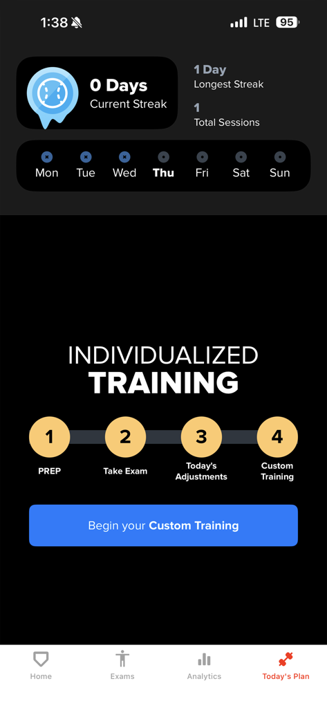 Arm Care - Arm Care app interface showing a four-step workflow for individualized baseball training and a custom training button.