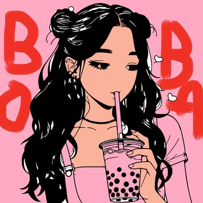 aesthetic realistic girl with boba
