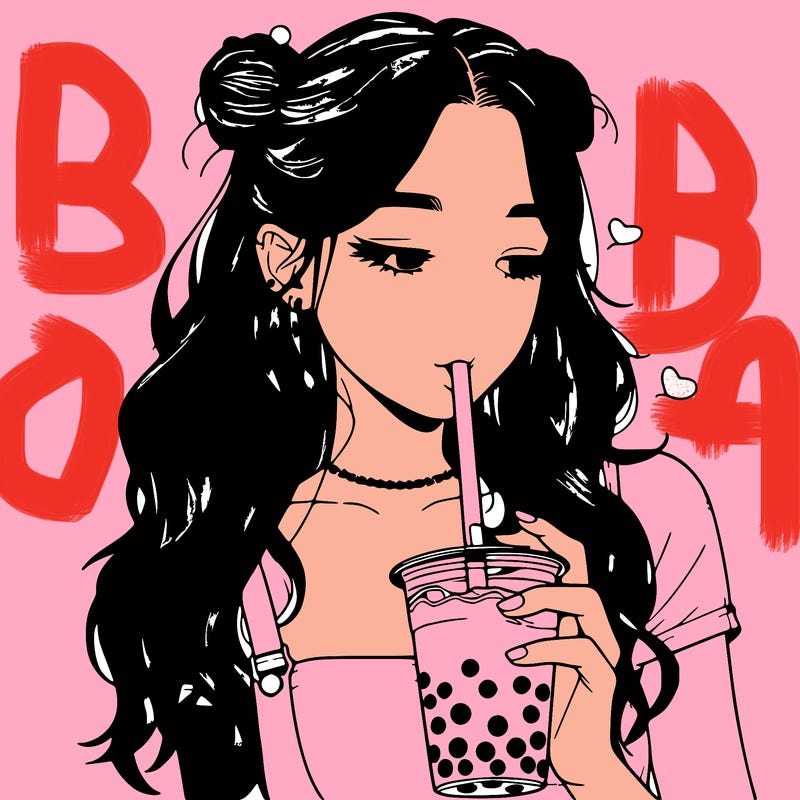 aesthetic realistic girl with boba
