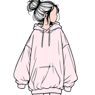 realistic girl with a oversized sweatshirt on and a bun