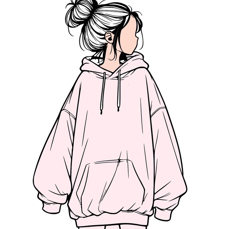 realistic girl with a oversized sweatshirt on and a bun