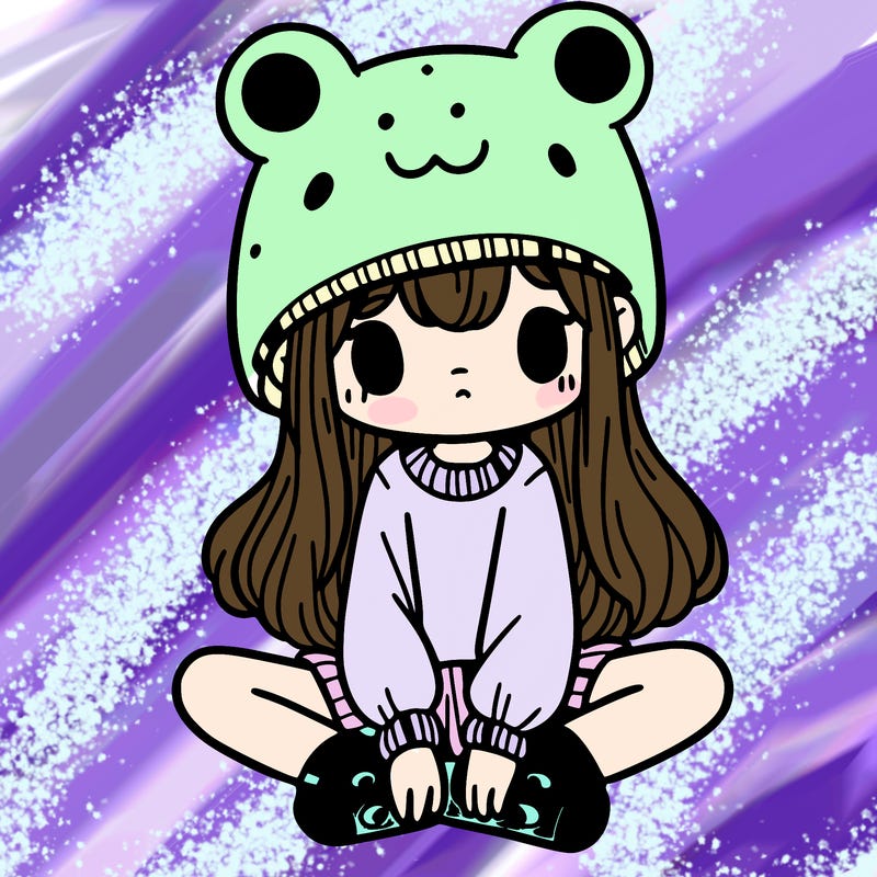 a girl wearing a frog hat and some frog socks