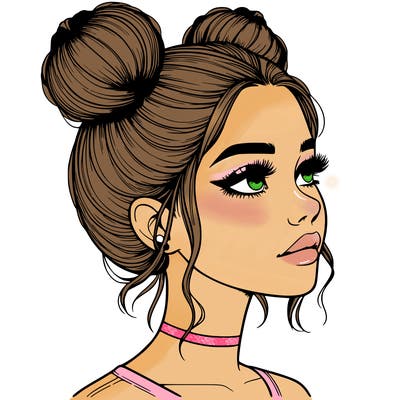 realistic girl with buns on the top of her head