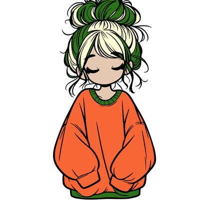girl with baggy sweatshirt and messy bun