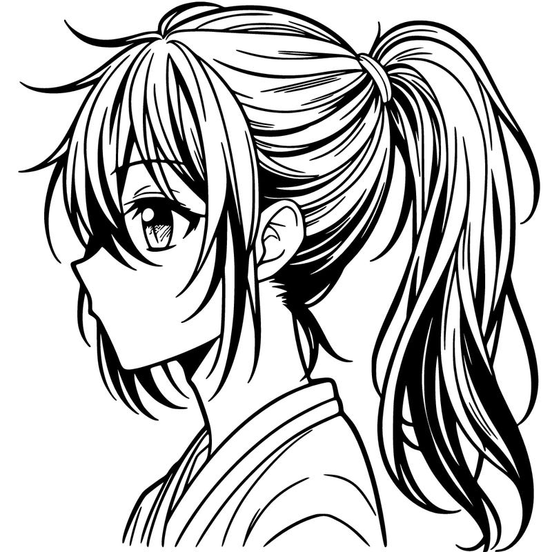 long hair manga boy with ponytail
