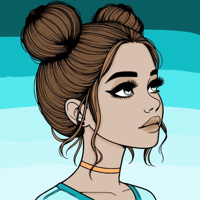 realistic girl with buns on the top of her head