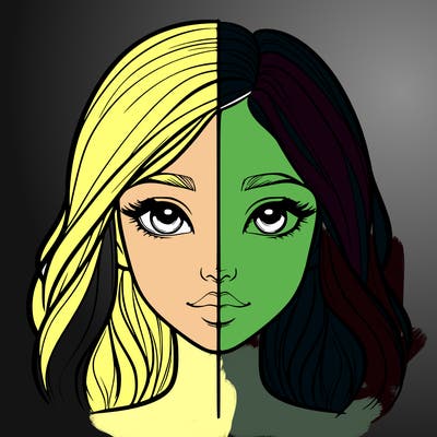 realistic girl face with line through the middle