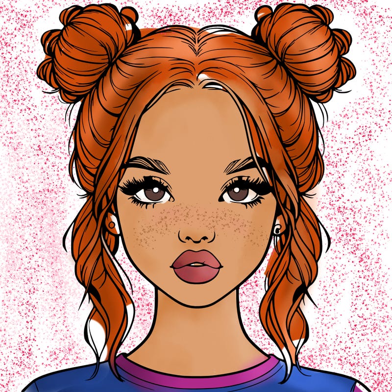 realistic girl with two buns in hair and lips