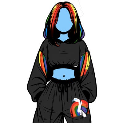 realistic girl faceless with baggy pants and a crop top