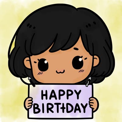 little girl with short hair holding a happy birthday sign