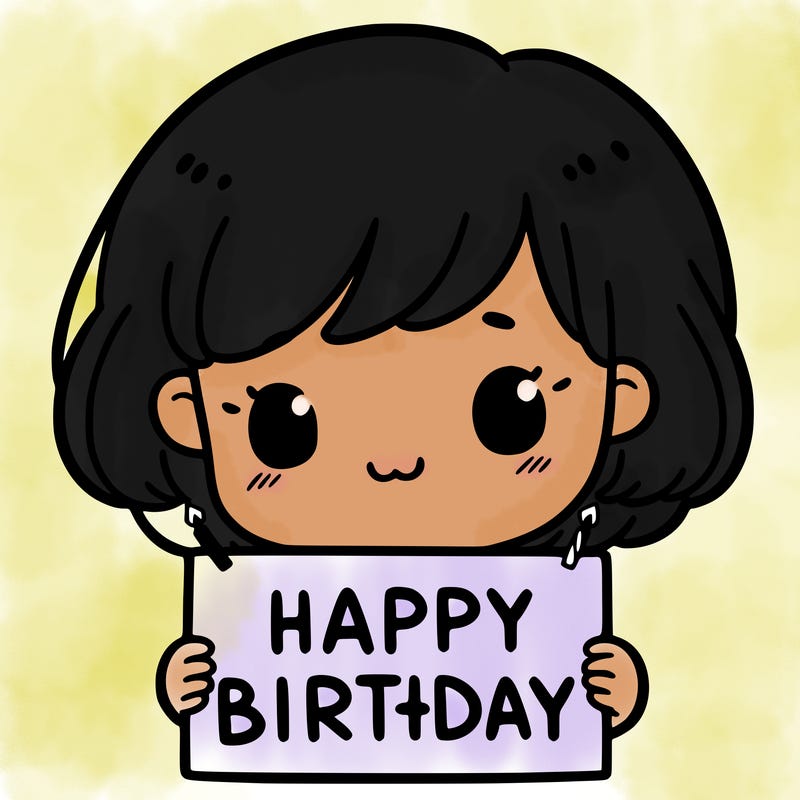 little girl with short hair holding a happy birthday sign