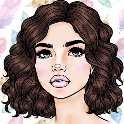 realistic girl with wavy hair and lips and nose
