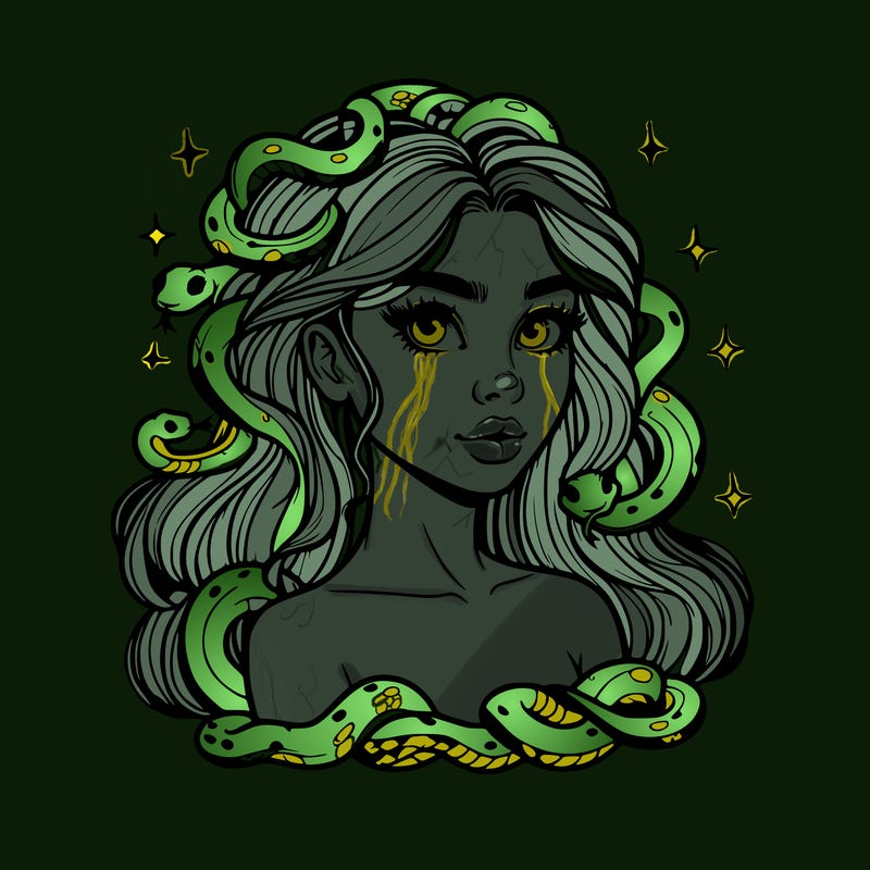 realistic girl with snakes as hair