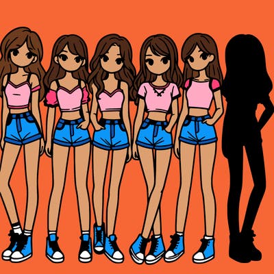 a group of girls wearing crop tops and shorts