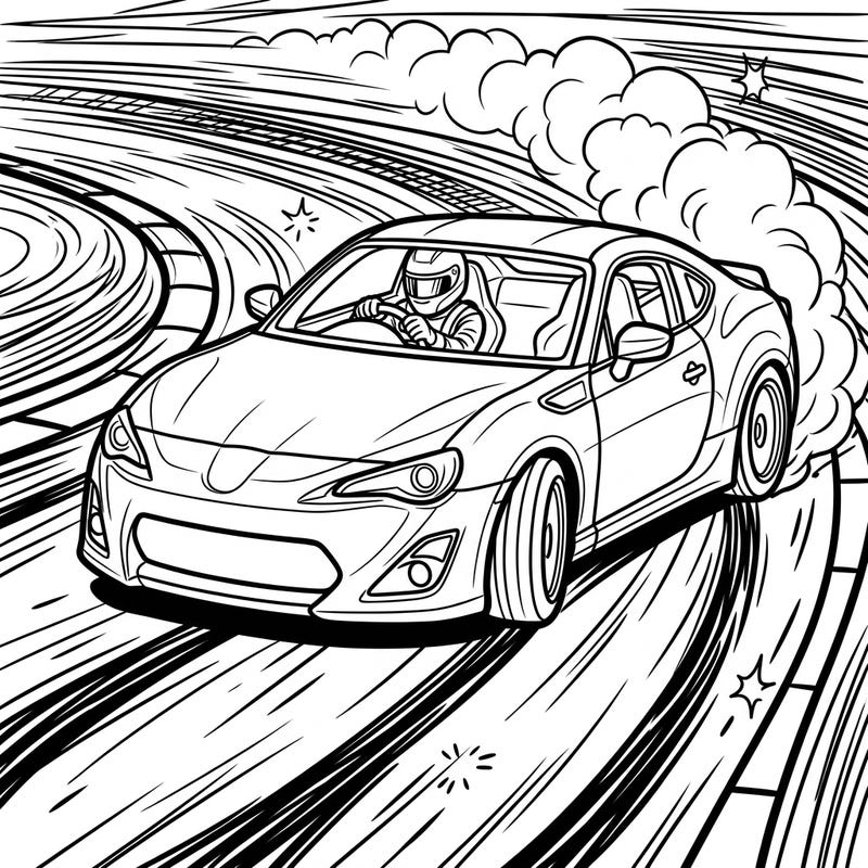 Get ready for an adrenaline rush with this exciting drifting car coloring page, specially designed with clear, bold lines perfect for seniors. Experience the thrill of high-speed action and dynamic movement as you bring this powerful race scene to life with your favorite colors.
