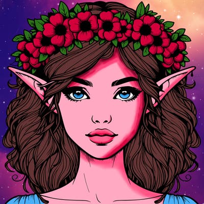 realistic female elf with flower crown
