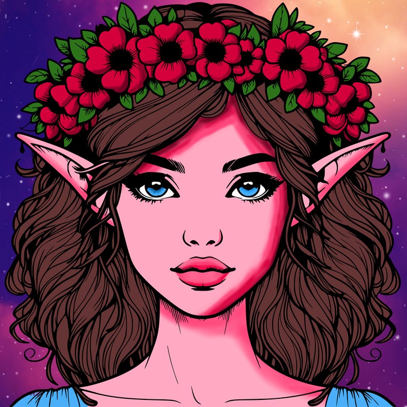 realistic female elf with flower crown