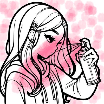 a realistic girl spray painting