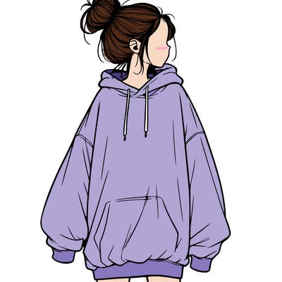 realistic girl with a oversized sweatshirt on and a bun