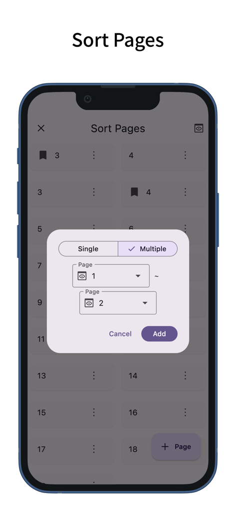 ScorePDF: Sheet Music Viewer - Interface for sorting and reordering pages in the ScorePDF sheet music viewer app