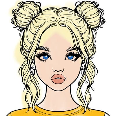 realistic girl with two buns in hair and lips