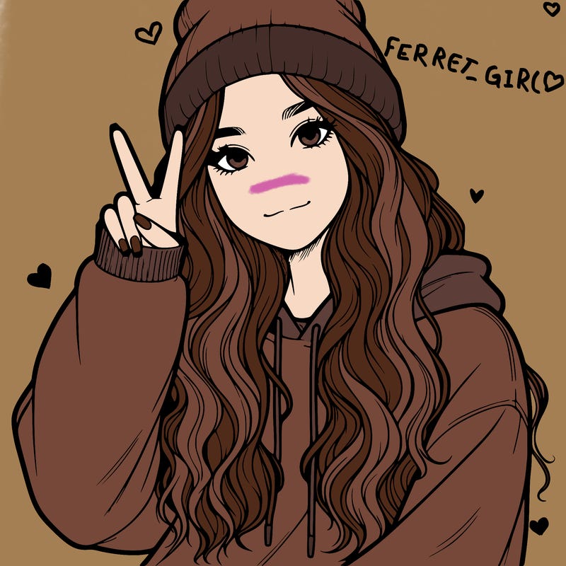 a teenage girl in a beanie, oversized sweatshirt, wavy long hair, and is showing a ✌️