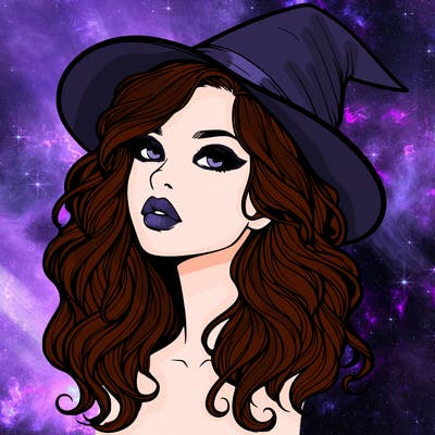 realistic witch girl with wavy hair and lips