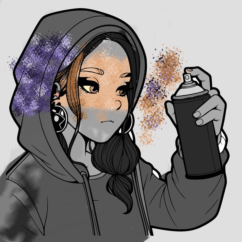 a realistic girl, spray painting