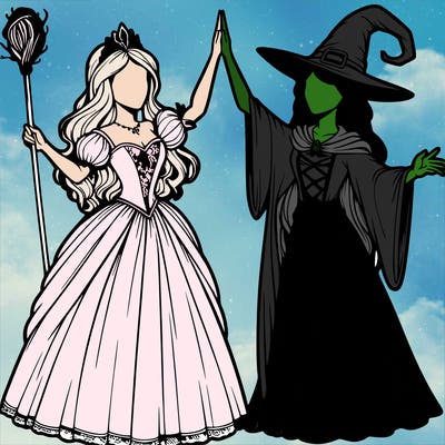 detailed realistic split of a princess and a witch