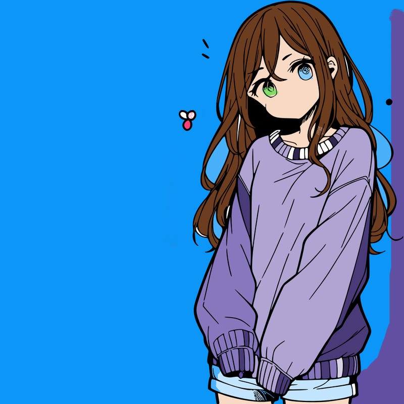 manga teen girl  in a sweater and baggy pants