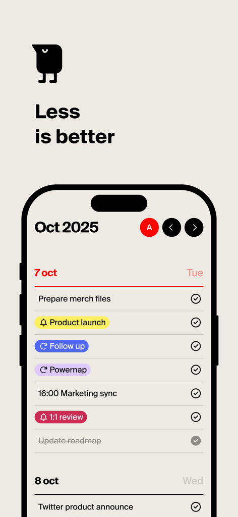 Tweek: Minimal To Do List - Tweek app interface on iPhone showing a minimalist weekly to-do list with colorful task stickers