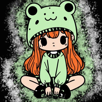 a girl wearing a frog hat and some frog socks