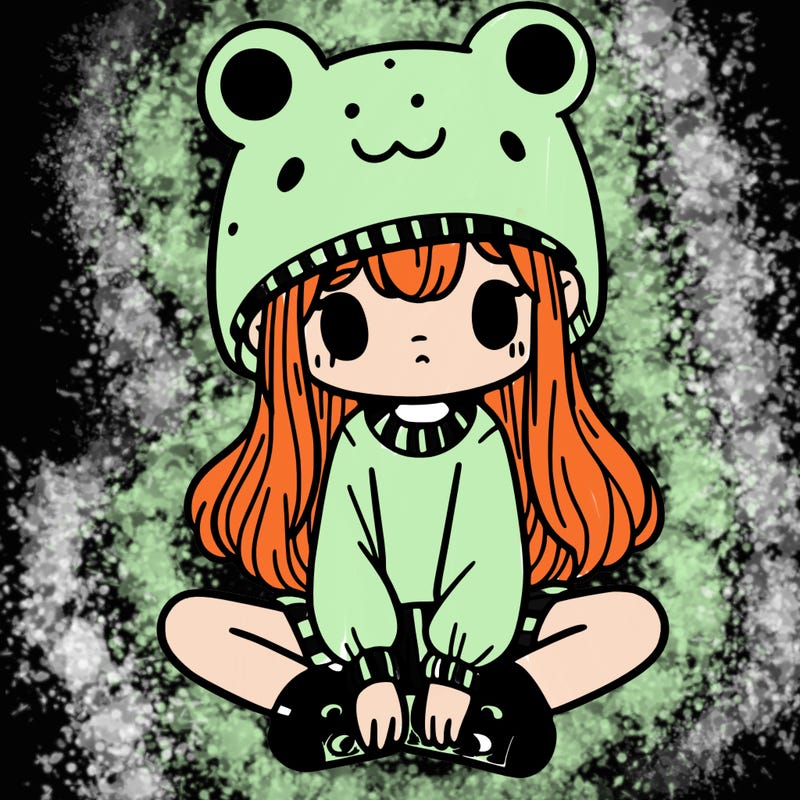 a girl wearing a frog hat and some frog socks
