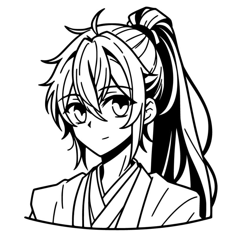 anime boy with long hair in ponytail