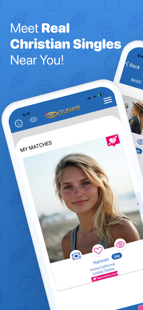 Interface of the CDFF Christian Dating App showing local singles profiles and the My Matches feature