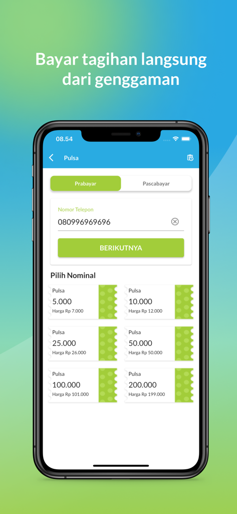 Danai.id - P2P Lending - Danai.id mobile app interface for topping up Indonesian phone credit with multiple denomination options