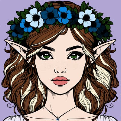 realistic female elf with flower crown