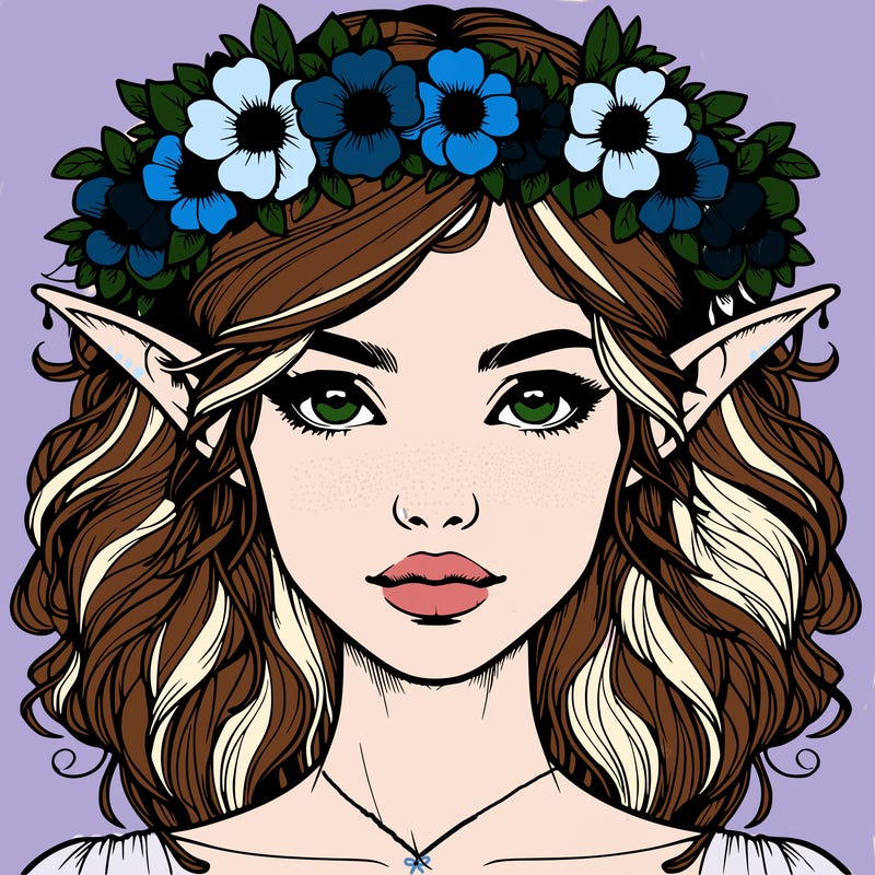 realistic female elf with flower crown