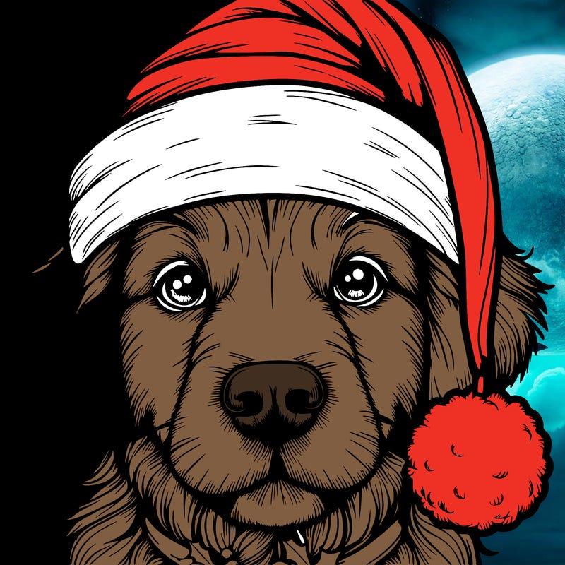 realistic dog with a christmas hat